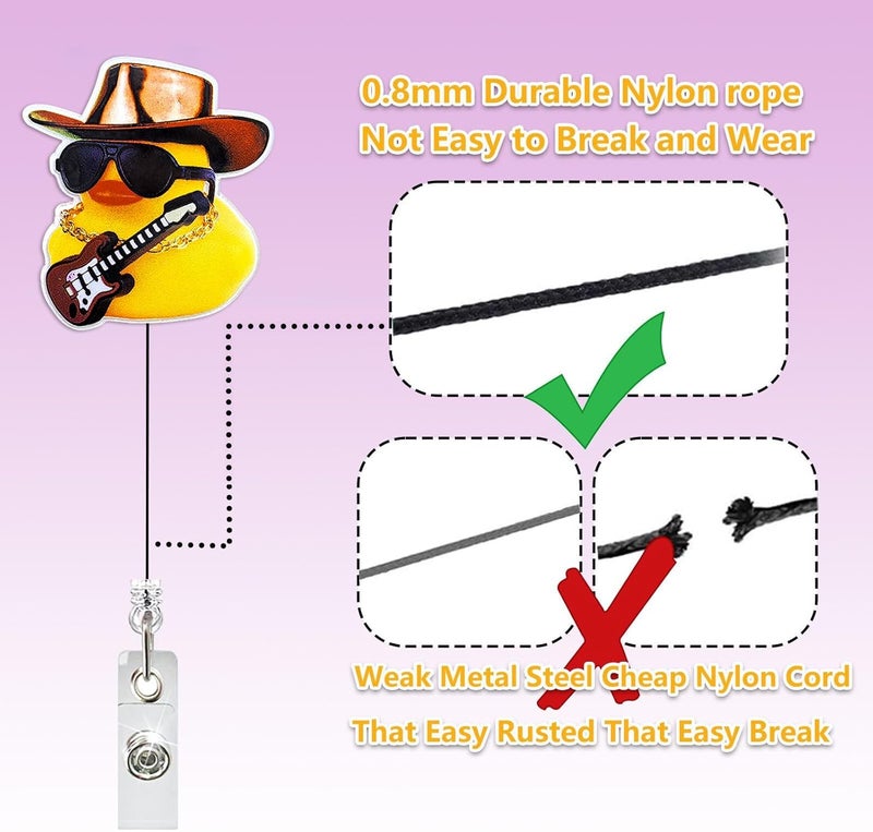 LEBEIGHT Funny Cowboy Rubber Duck Badge Reel Retractable for Nurse Nursing Student RN CNA LPN Medical Worker & Teacher, Cute Rock Star Rubber Duck Badge Clip, Western Badge Holder with Alligator Clip | Acrylic - Image 4